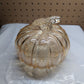 Light Amber 5" Glass Pumpkin with Leaf
