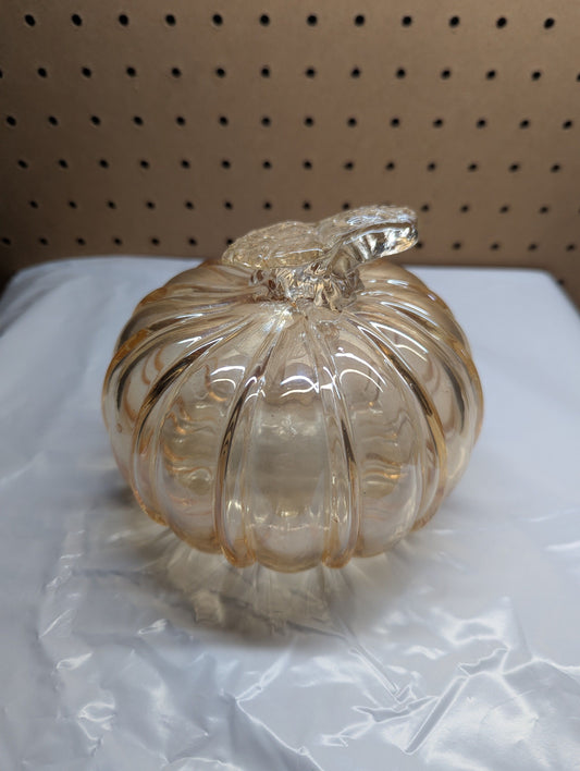 Light Amber 5" Glass Pumpkin with Leaf
