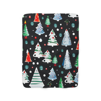 Colorful Christmas Trees Sherpa Fleece Blanket