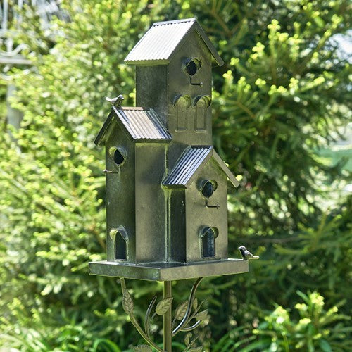 75.75 inch Tall Galvanized Condo Birdhouse Stake Lambertville