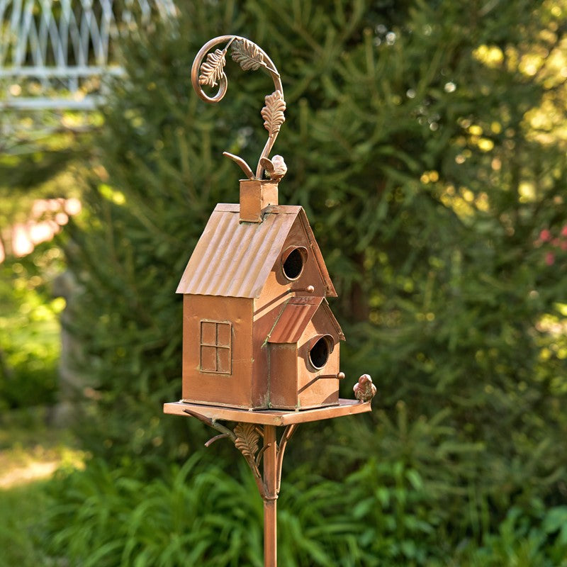 75 inch Tall Two Tier Classic Home Copper Birdhouse Stake Lansdale