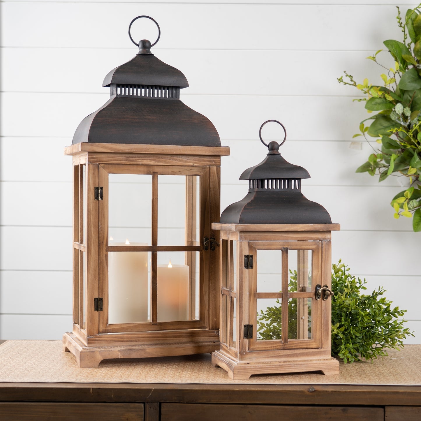 Lantern (Set of 2) 15.5"-23"H Wood/Metal