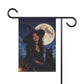 Witch & Black Cat Moon Garden Flag — Halloween Yard Banner