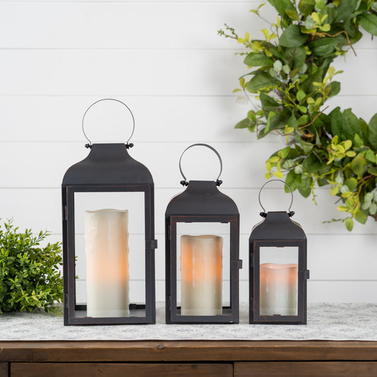 Lantern (Set of 3) 10"H, 12.75"H, 16"H Iron/Glass