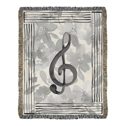Music Note With Flowers - Treble 2.5 Layer Woven Throw 50" x 60"