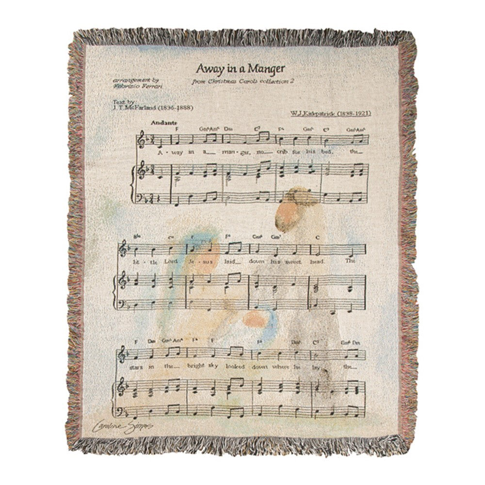 Away In A Manger Hymn Tapestry Throw 50"x60" 100% Cotton