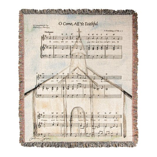O Come All Ye Faithful Tapestry Throw 50"x60" 100% Cotton