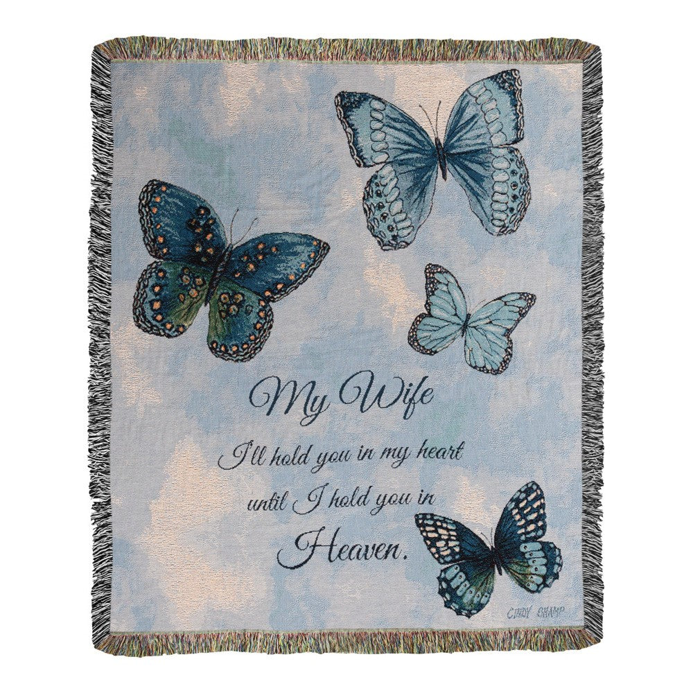 Blue Butterflies With Verse Tapestry Throw