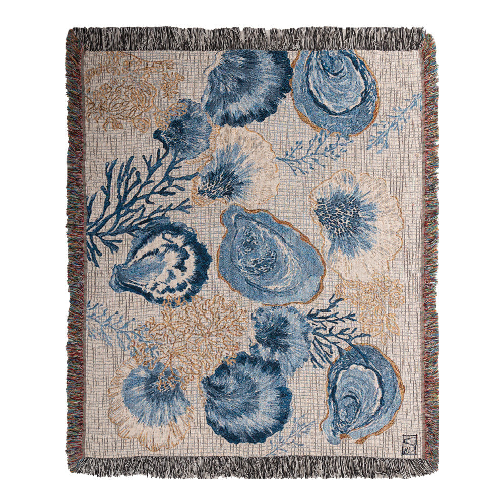 Blue Oysters And Coral Tapestry Throw 50x60