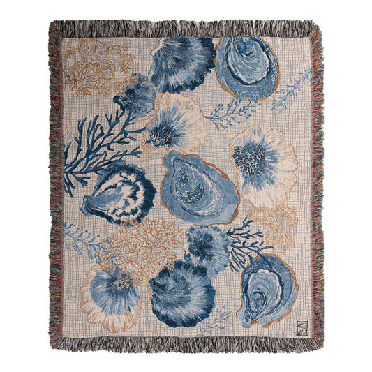 Blue Oysters And Coral Tapestry Throw 50x60