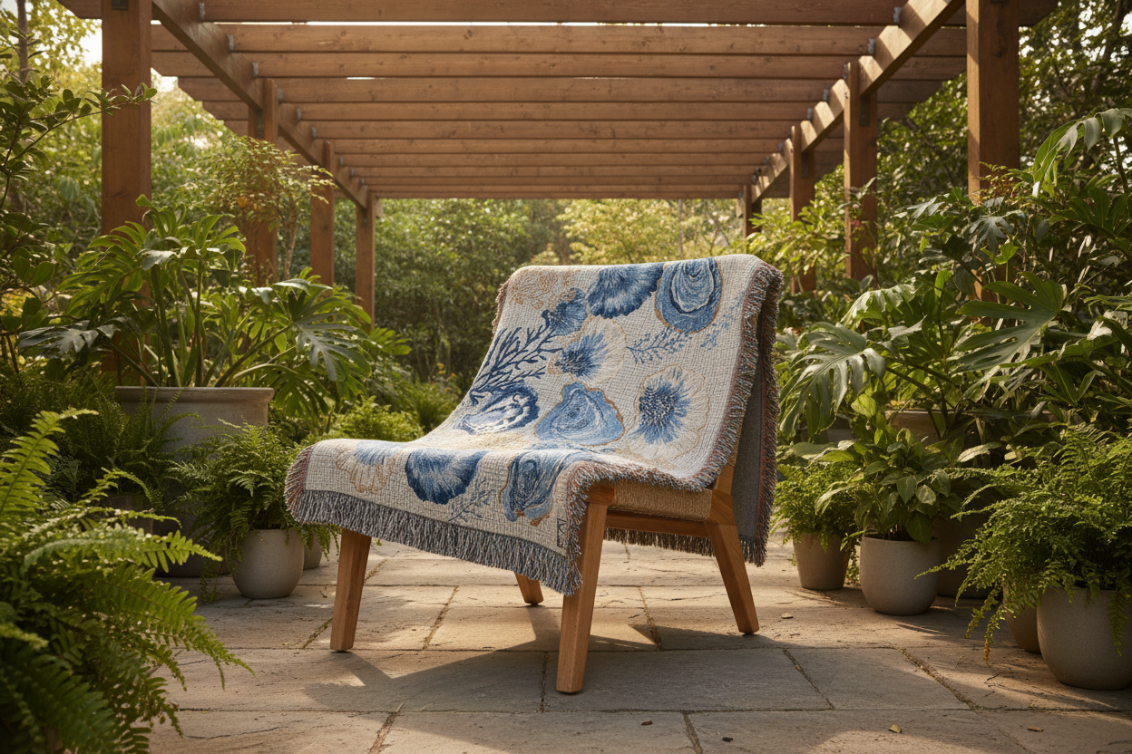 Blue Oysters And Coral Tapestry Throw 50x60