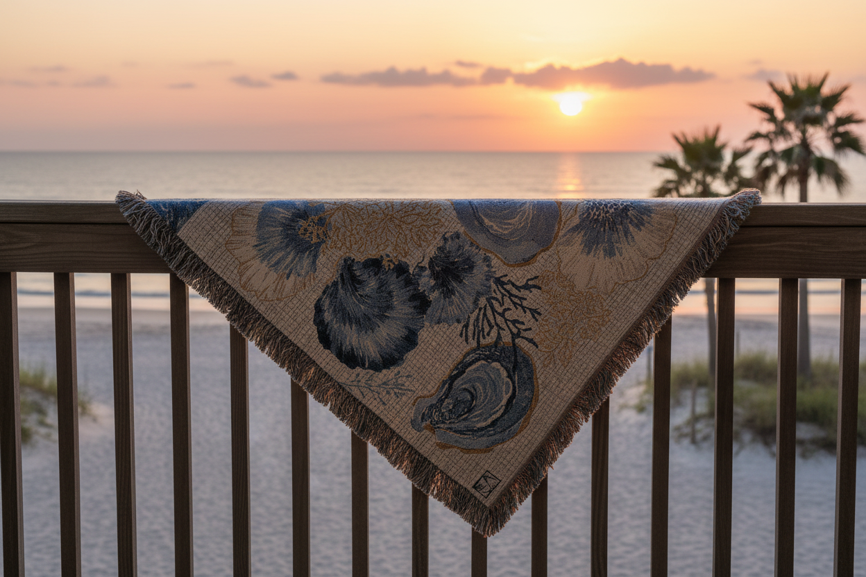 Blue Oysters And Coral Tapestry Throw 50x60