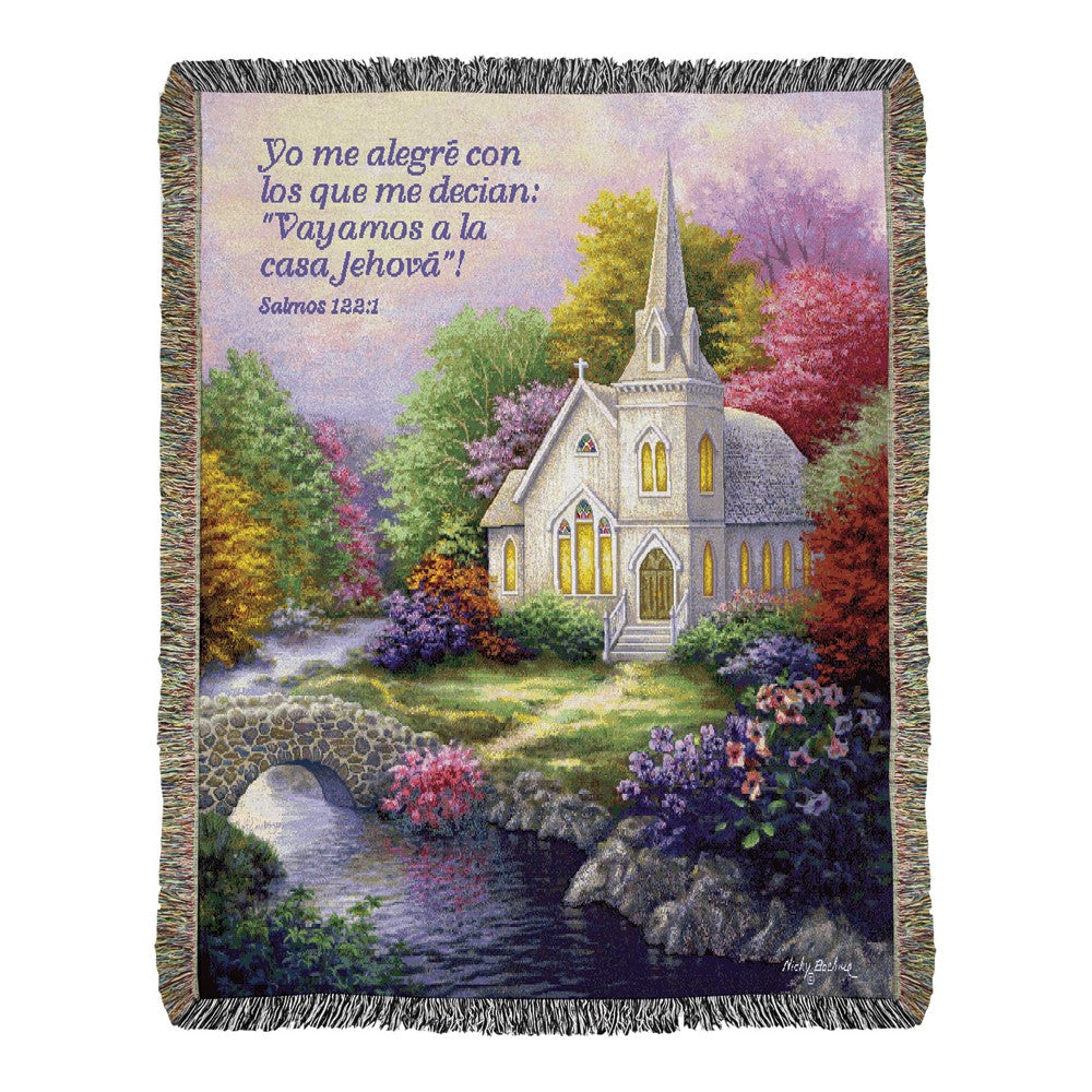 Church In Country Tapestry Throw - Spanish 50x60 Woven