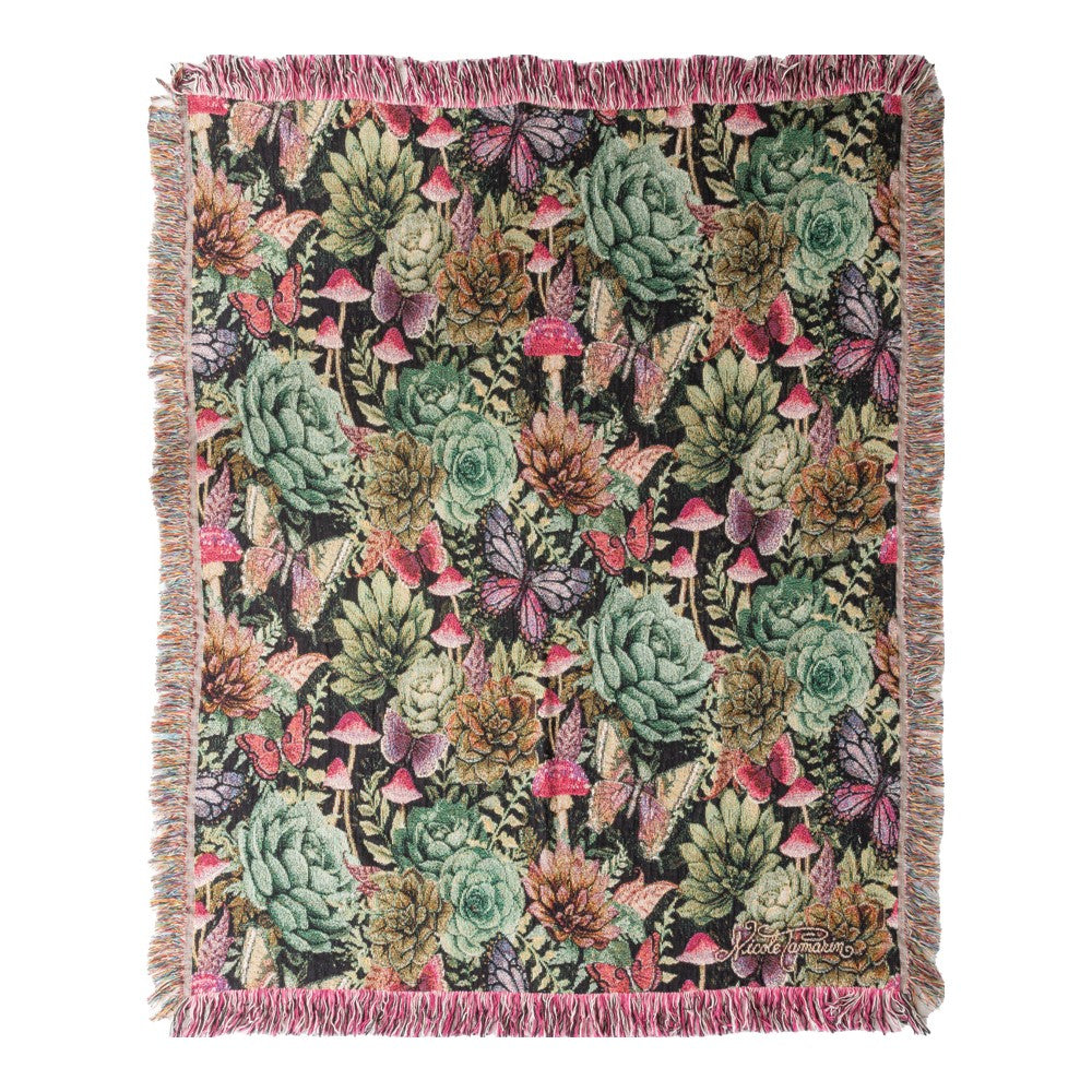 Dark Succulents Woven Tapestry Throw