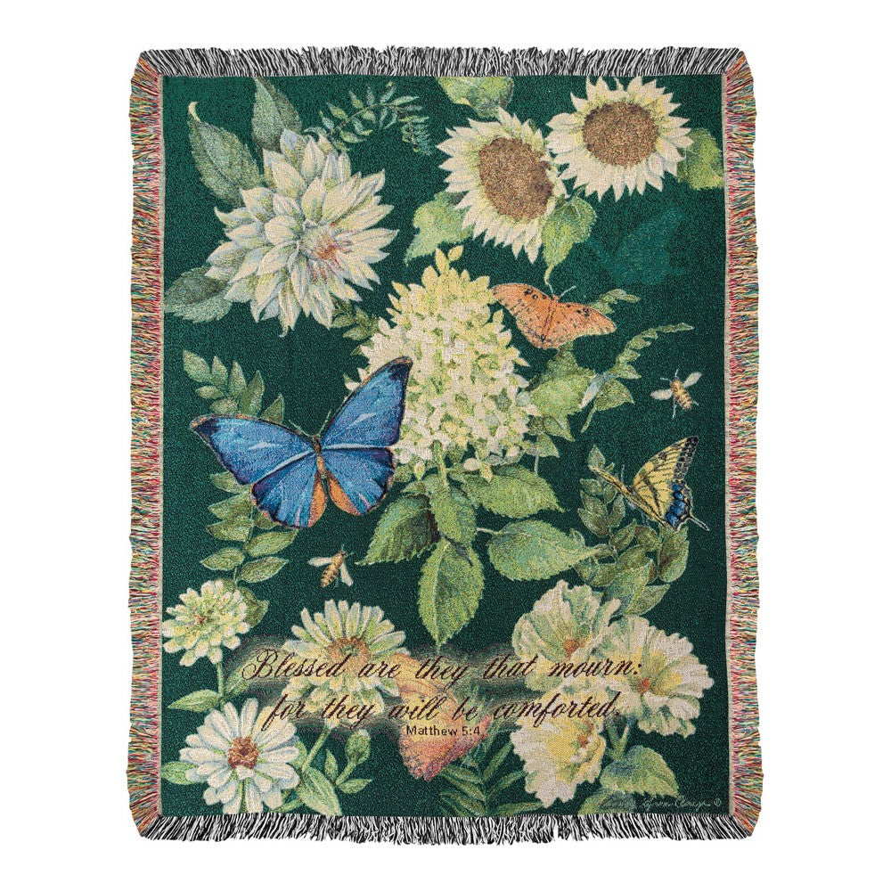 Flutter And Flowers With Verse Tapestry Throw 50x60