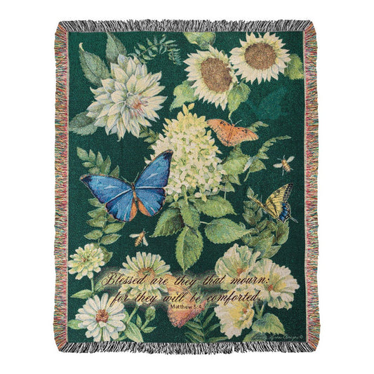 Flutter And Flowers With Verse Tapestry Throw 50x60