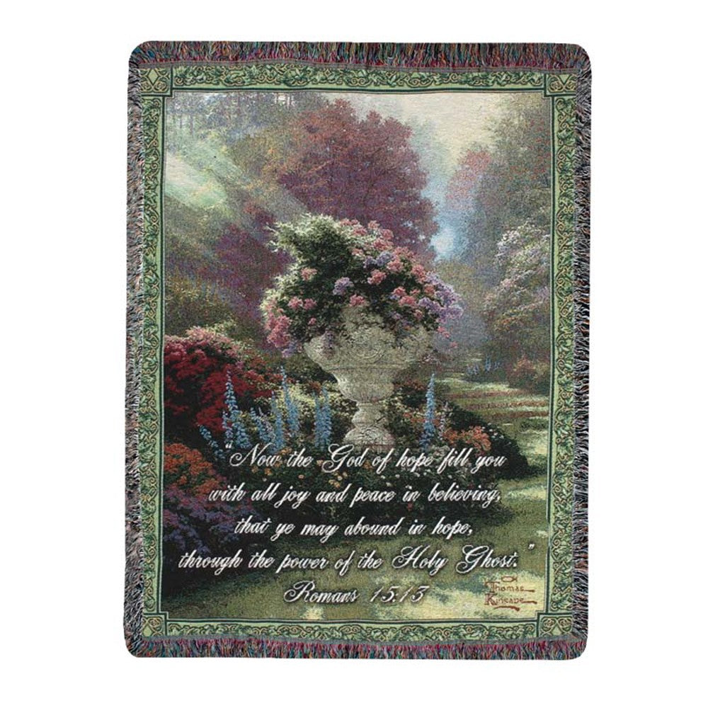 The Garden of Hope w/ Verse Tapestry Throw 50"x60" 100% Cotton-Thomas Kinkade