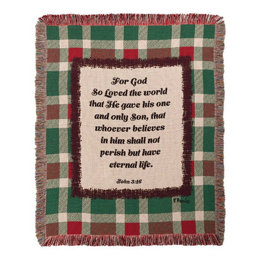 Holiday Plaid With Verse Tapestry Throw 50X60