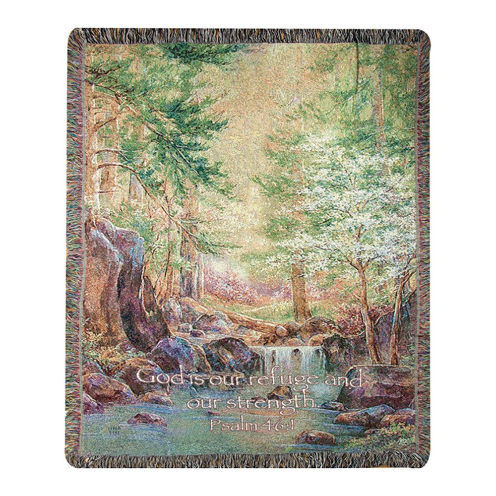 Nature's Retreat w/ Verse Tapestry Throw 50"x60" 100% Cotton