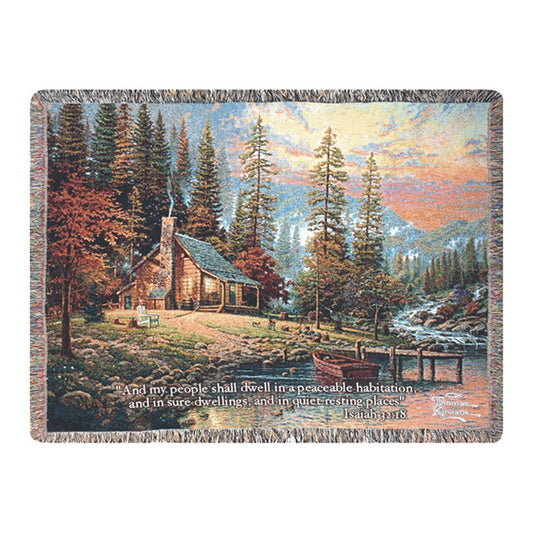 Thomas Kincade - A Peaceful Retreat Tapestry Throw 50x60 Woven Blanket