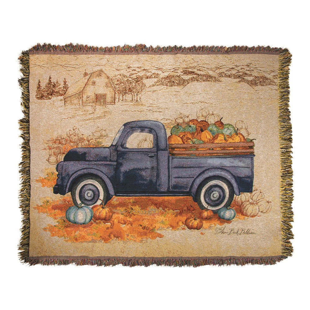 Pumpkin Farm Truck Tapestry Throw 50"x60" 100% Cotton