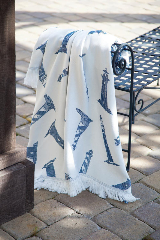 Lighthouse Navy Rayon Throw 48x60 Inch Throw Blanket