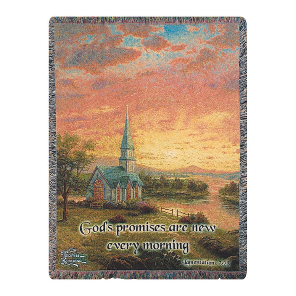 Sunrise Chapel w/ Verse Tapestry Throw 50"x60" 100% Cotton-Thomas Kinkade