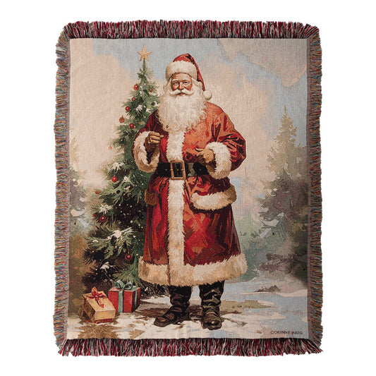 Santa In The Woods Tapestry Throw 50x60