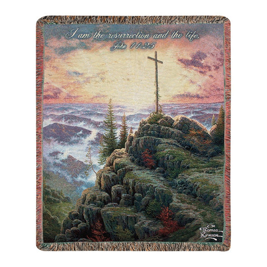 Thomas Kincade-Sunrise w/ Verse Tapestry Throw 50"x60" 100% Cotton