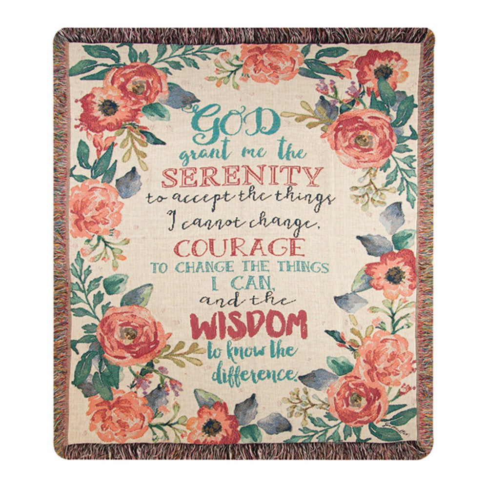 Serenity Prayer Floral Tapestry Throw 50"x60" 100% Cotton