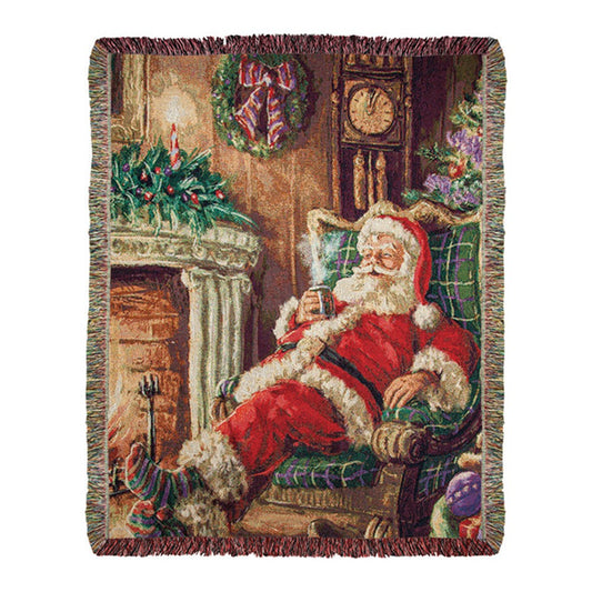 Santa Sipping Cocoa Tapestry Throw 50"x60" 100% Cotton