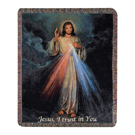 The Divine Mercy with Words Tapestry Throw 50"x60" 100% Cotton