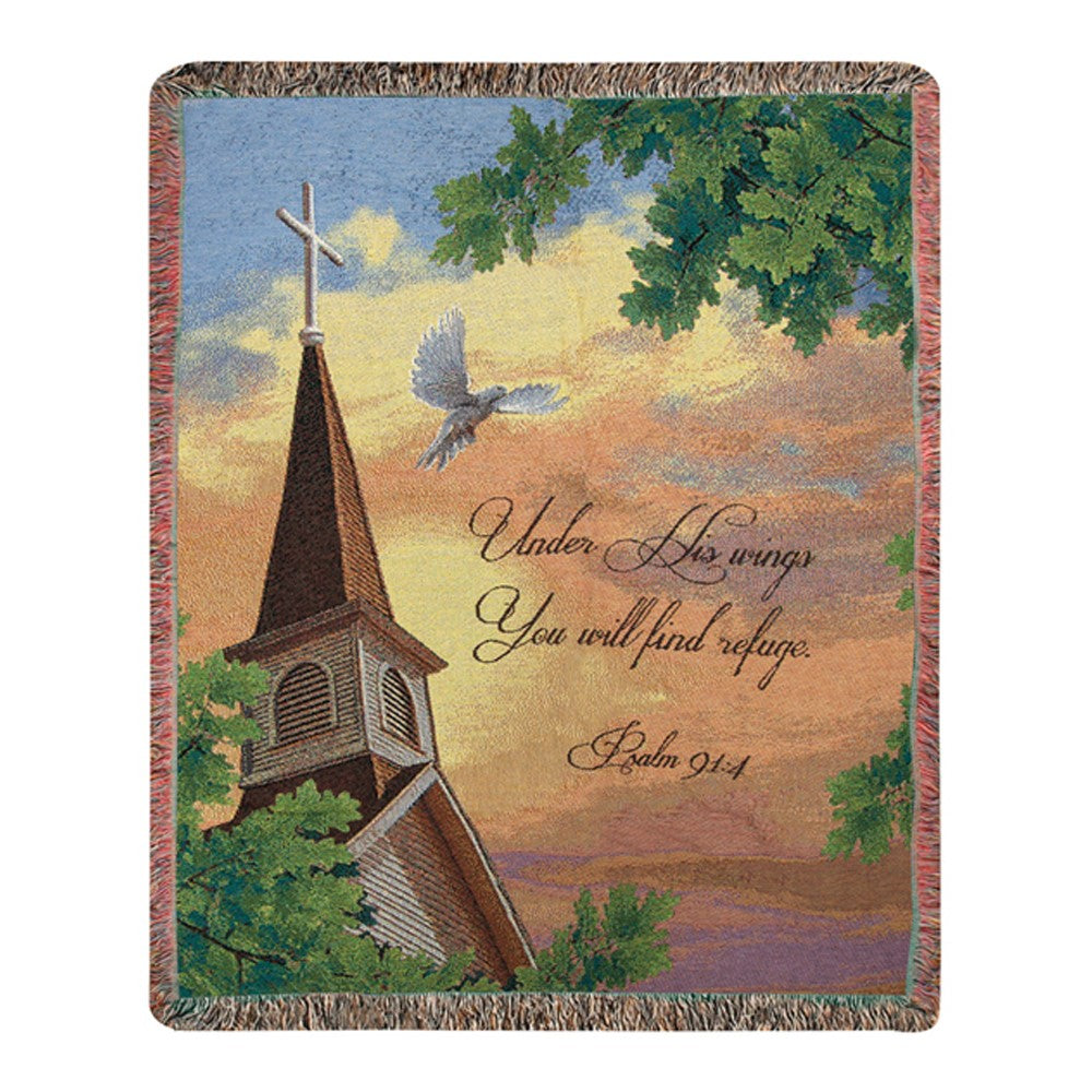 Under His Wings You Will Find Refuge Tapestry Throw 50"x60" 100% Cotton