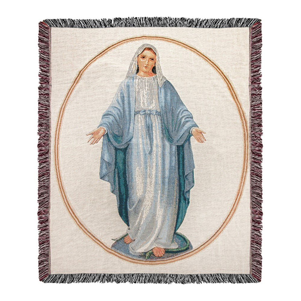 Virgin Mary Tapestry Throw 50"x60" 100% Cotton