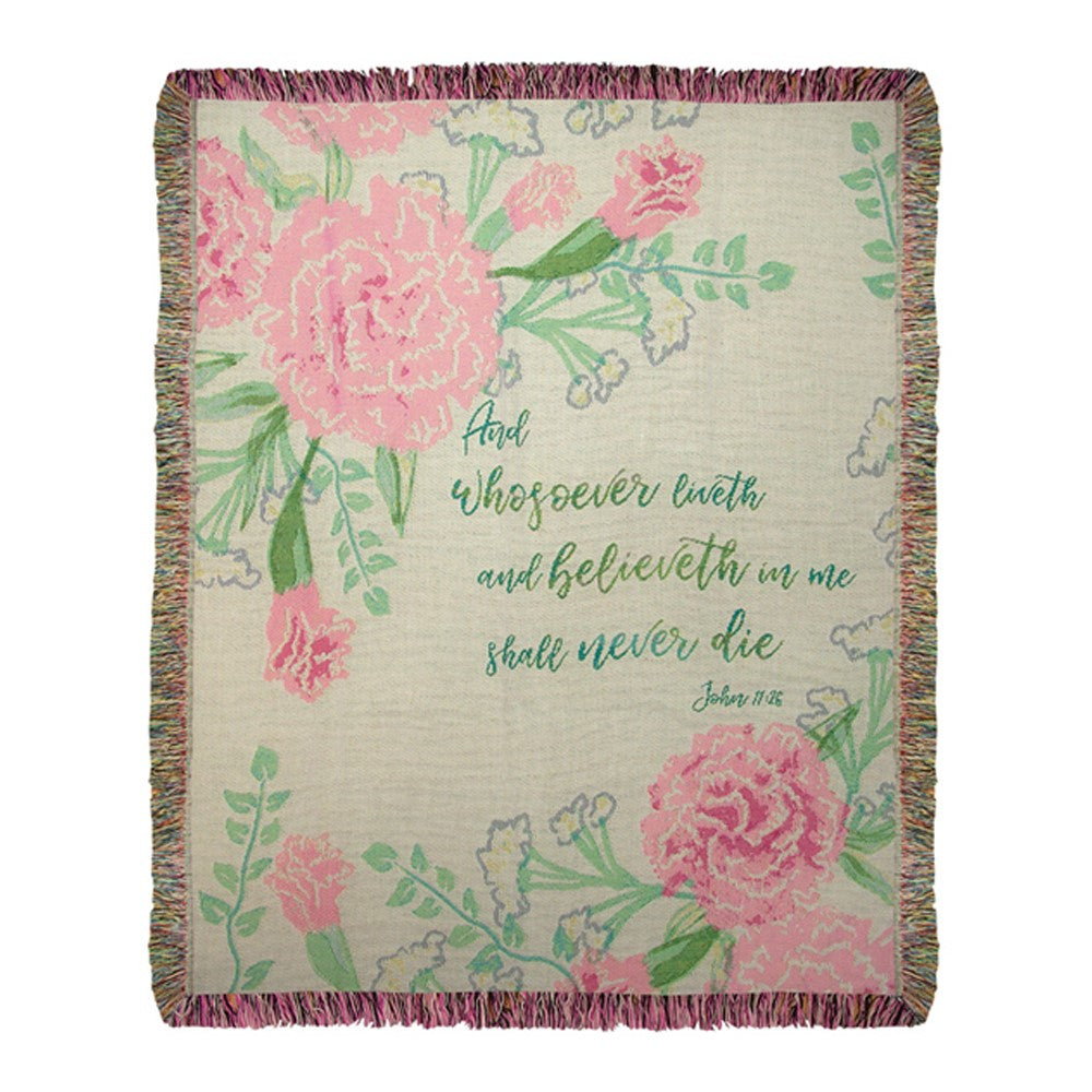 And Whosever Believeth In Me Tapestry Throw 50x60 Woven Blanket