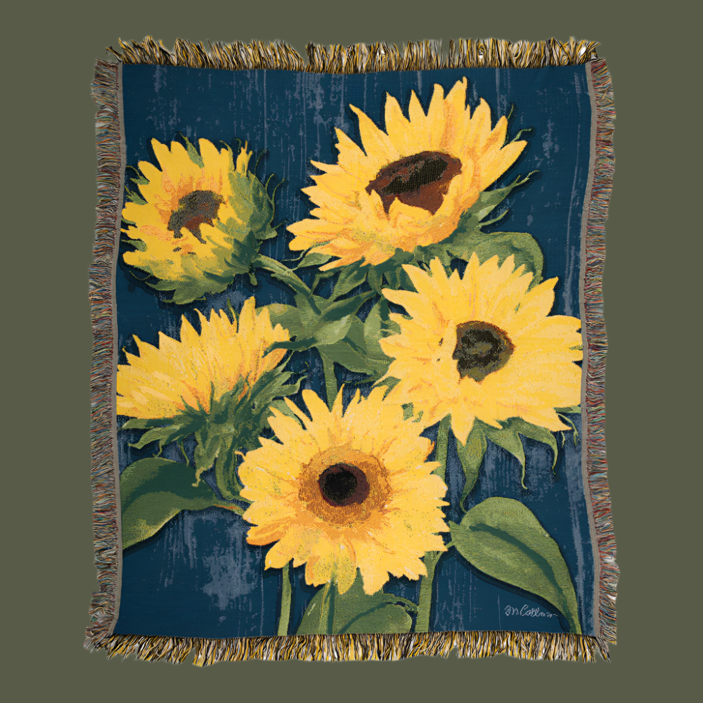 Zig Zag Sunflowers Blue 50X60 Tapestry Throw Woven