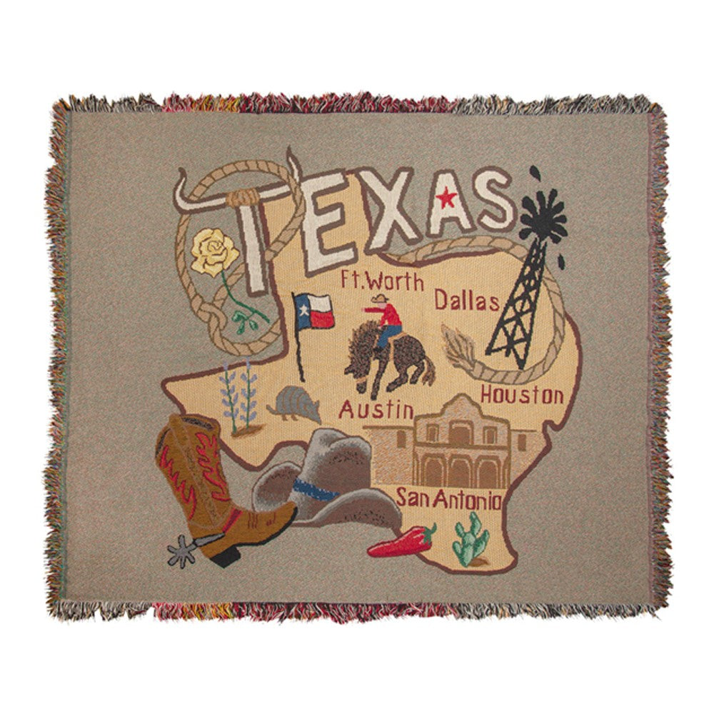 State To State Texas Tapestry Throw 50"x60" 100% Cotton