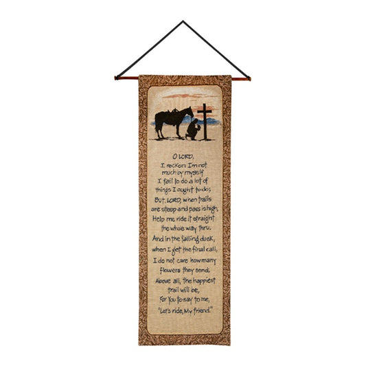 Cowboy Prayer Wall Hanging 13x36 inch Tapestry with hanger