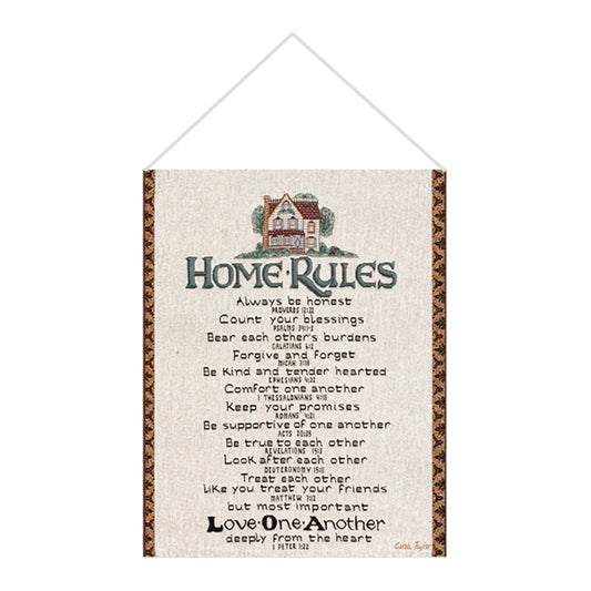 Home Rules w/ Verse White Tapestry Bannerette 13x18 inch with hanger