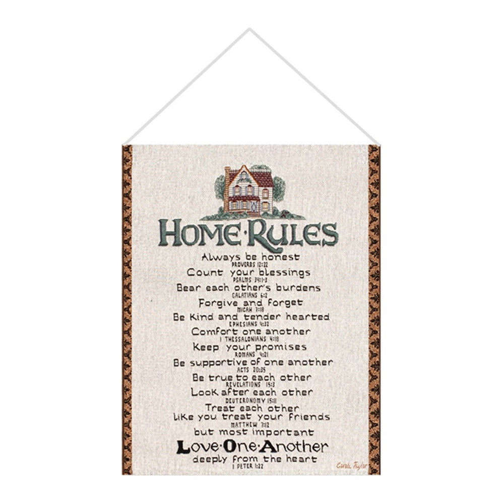 Home Rules w/ Verse White Tapestry Bannerette 13x18 inch with hanger