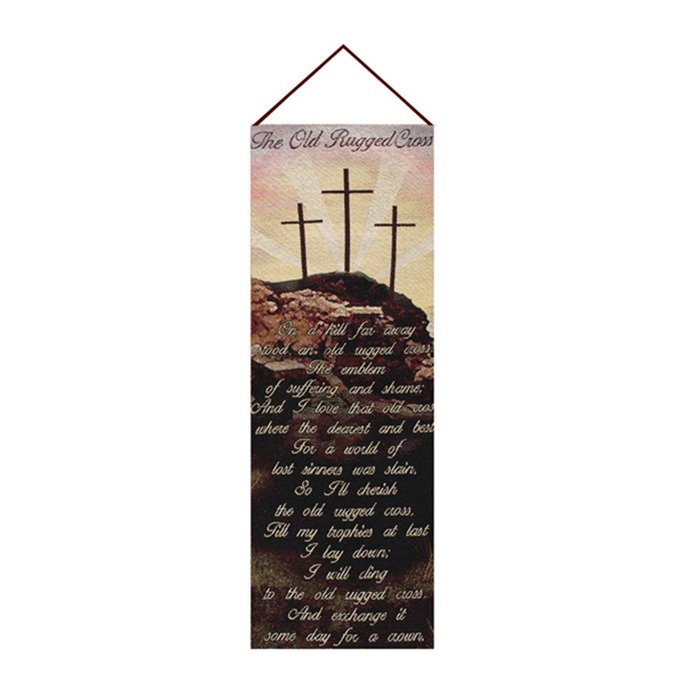 Old Rugged Cross Wall Panel 13x36 Inch Tapestry with Hanger