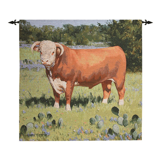 Springtime Bull Grande Wall Hanging 35x35 Inch Tapestry Wall Hanging