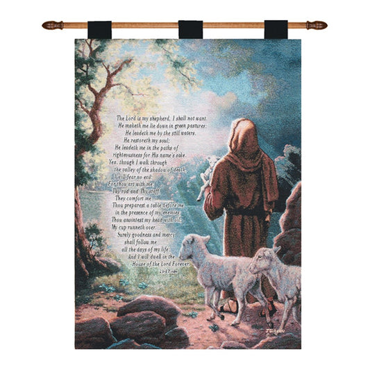 The Lord Is My Shepherd Tapestry Wall Hanging 26x36 Inch with Rod