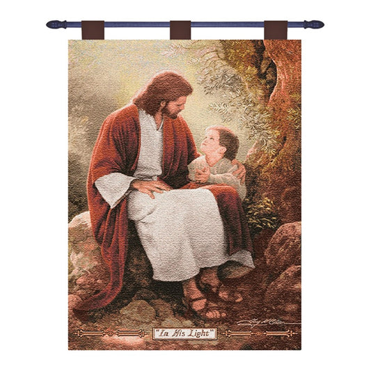 In His Light Wall Hanging 26x36 inch Tapestry with Rod