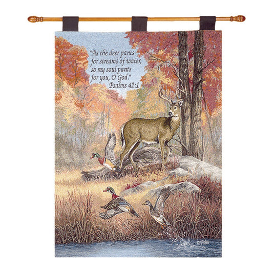 Fur Feathers & Fall w/ Verse Tapestry Wall Hanging 26x36 inch Tapestry with Rod