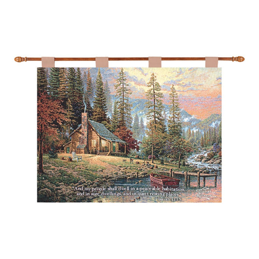 Thomas Kincade-A Peaceful Retreat w/ Verse Tapestry Wall Hanging 36x26 Inch