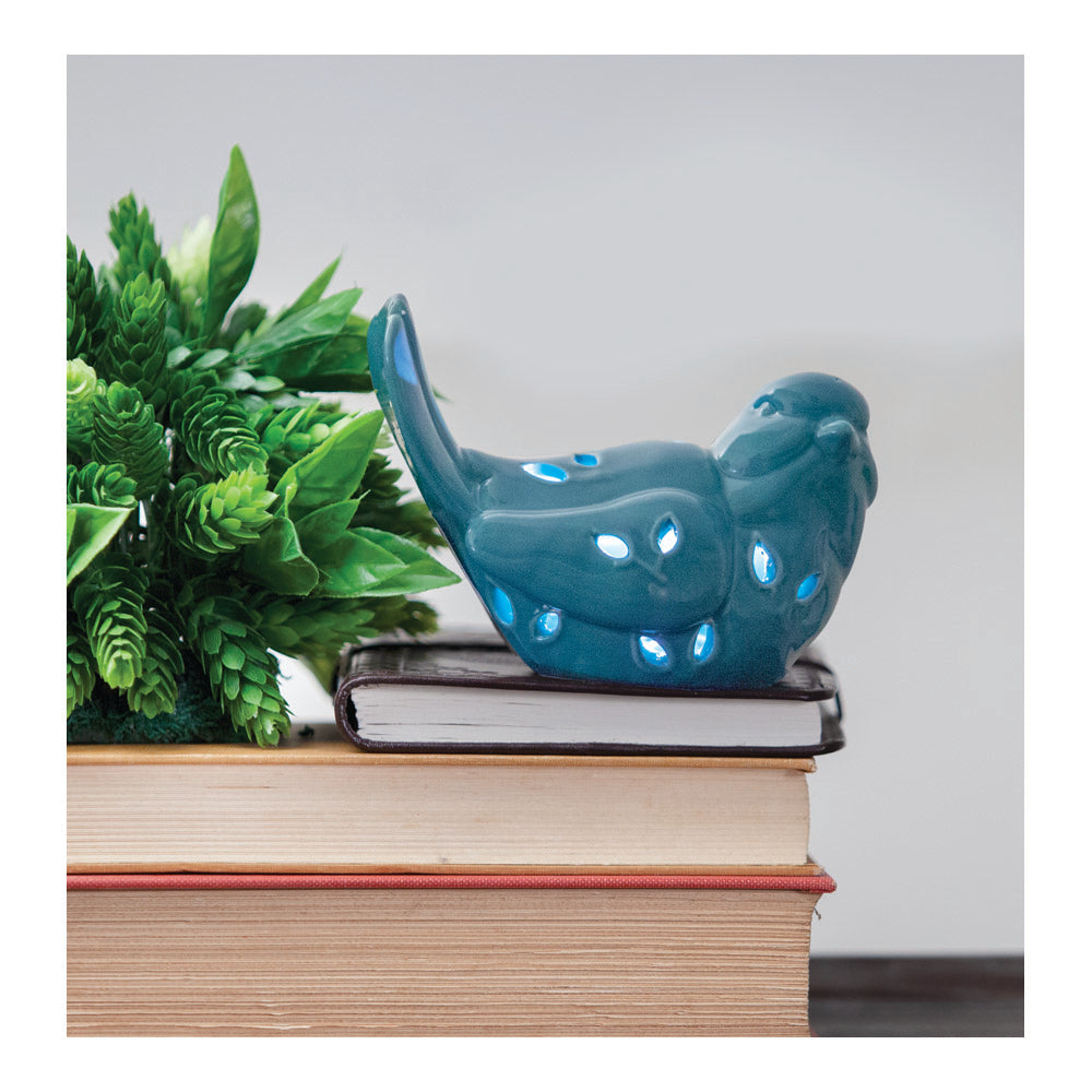 Ceramic Blue  Led Birds - Set of 2