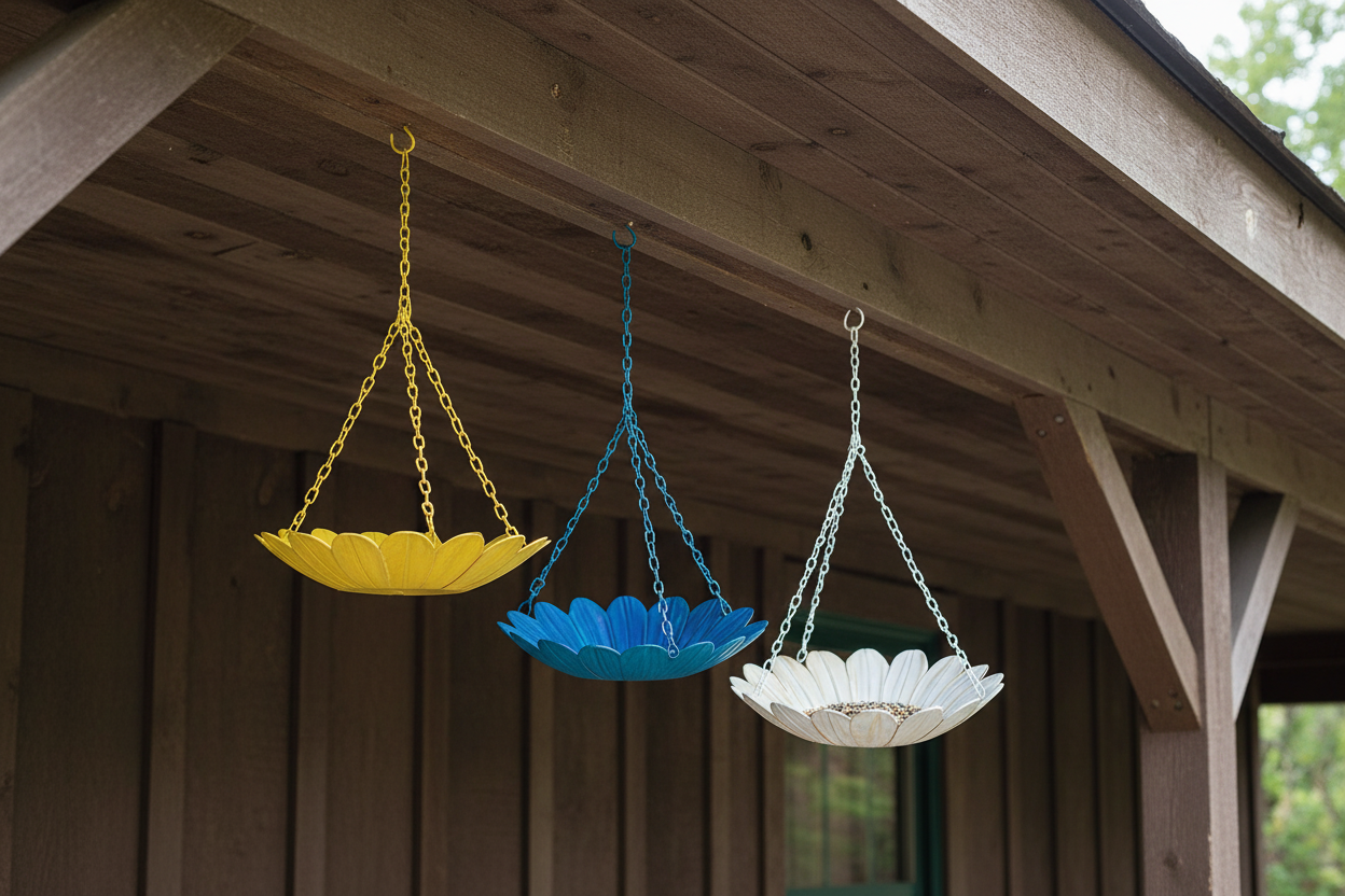 Metal Daisy Hanging Dish - Bird Feeder - 3 pc set