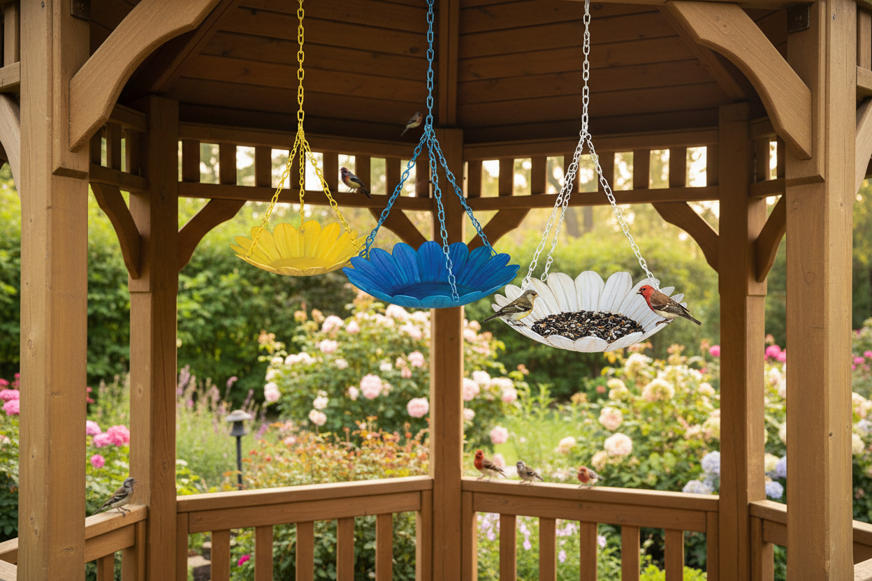 Metal Daisy Hanging Dish - Bird Feeder - 3 pc set