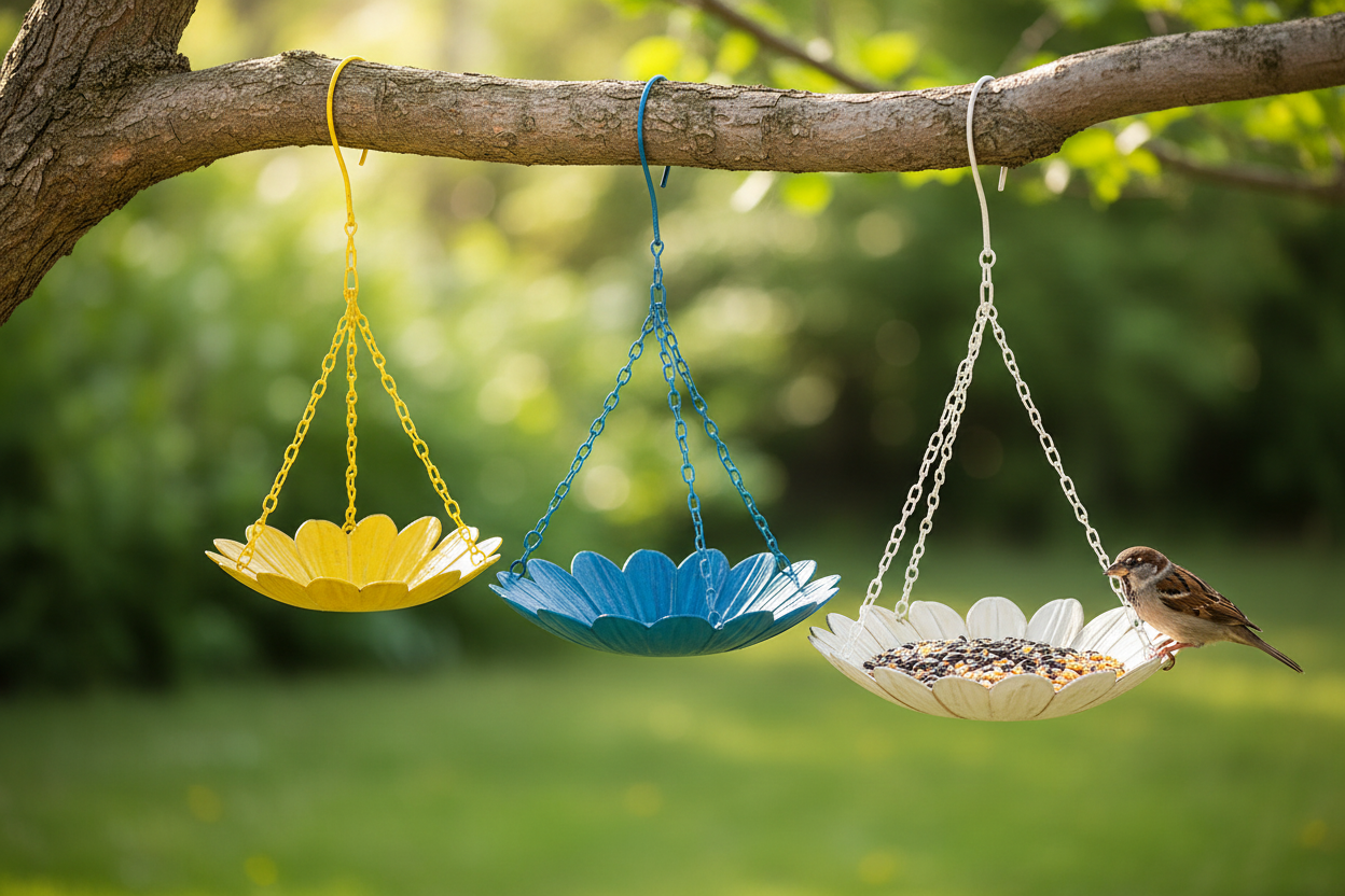 Metal Daisy Hanging Dish - Bird Feeder - 3 pc set